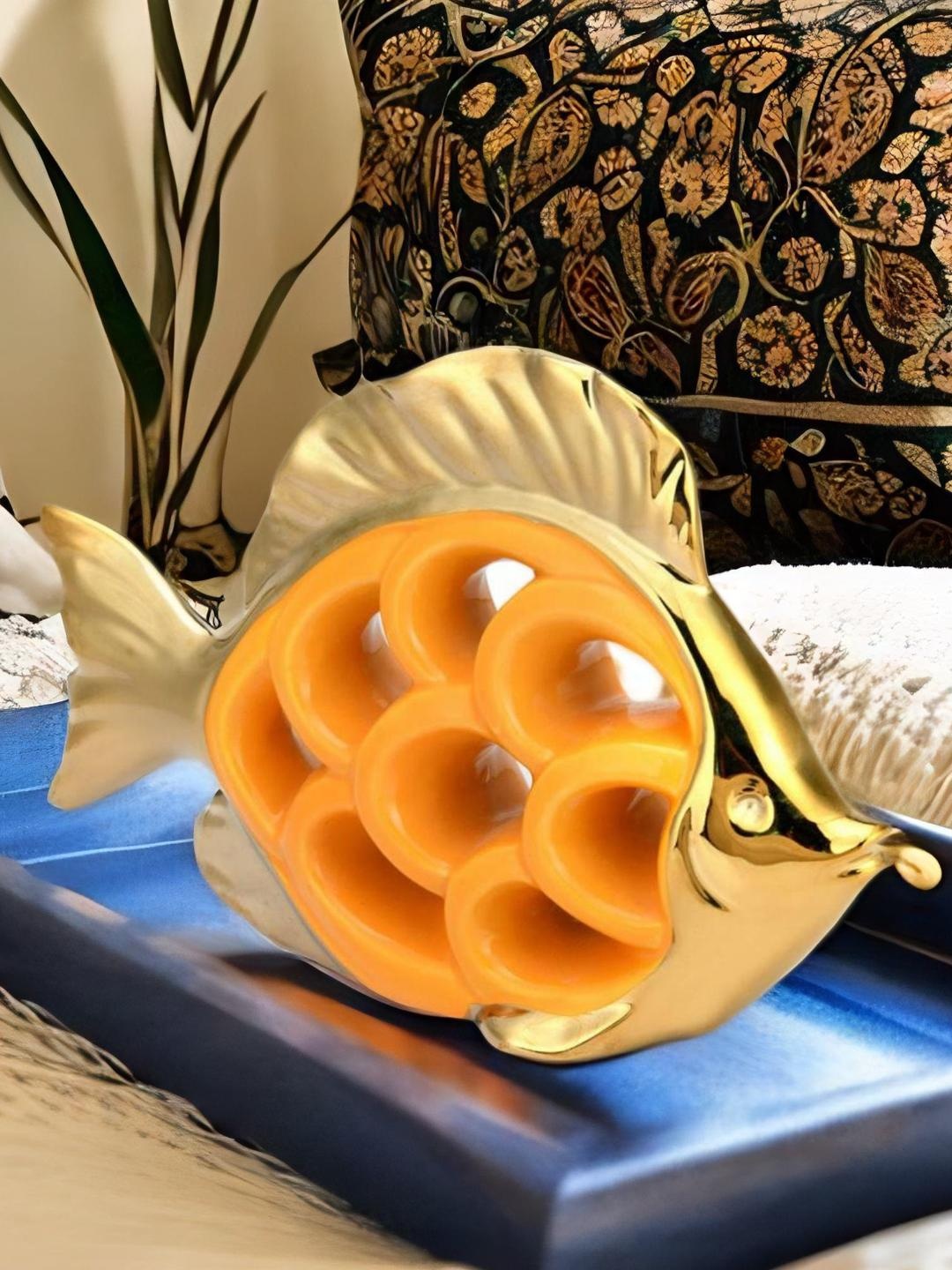 

Athome by Nilkamal Mustard Yellow & Gold-Toned Fish Showpiece