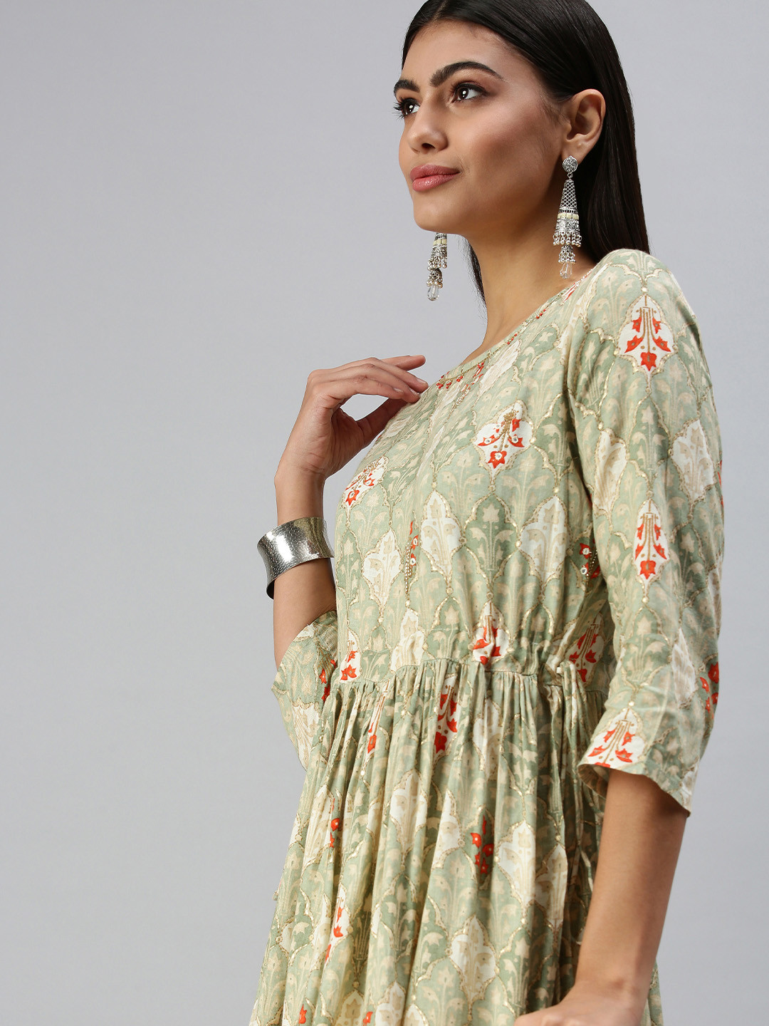 

SHOWOFF Women Green Ethnic Motifs Kurta with Dhoti Pants