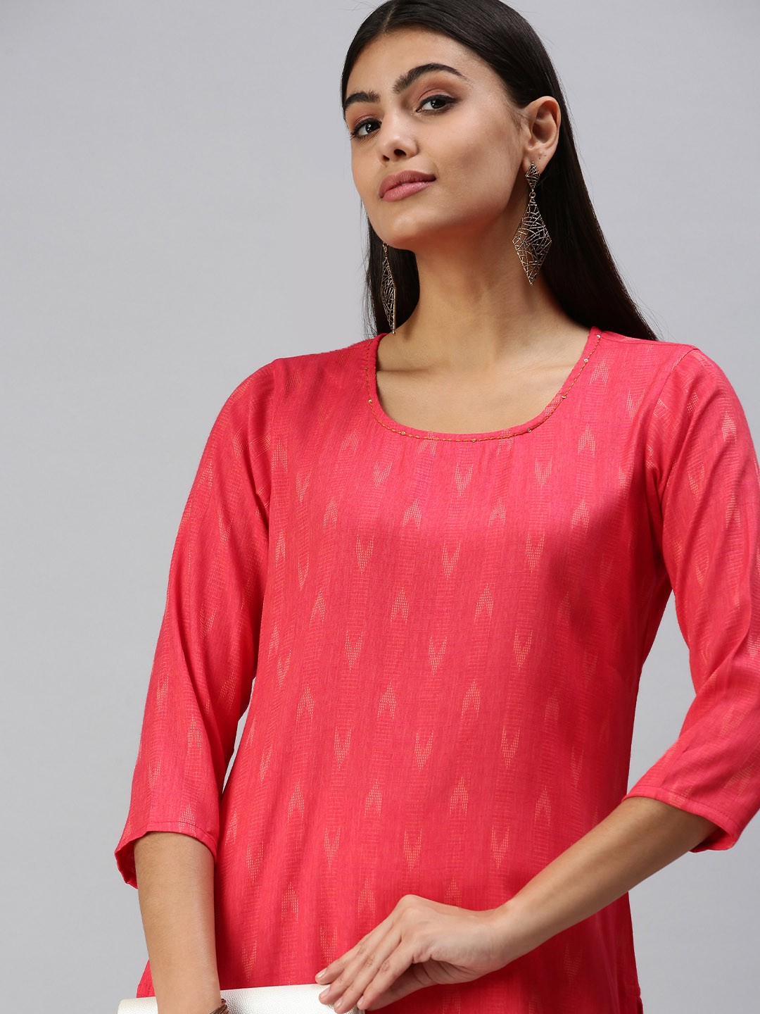

SHOWOFF Pink Woven Design Kurti