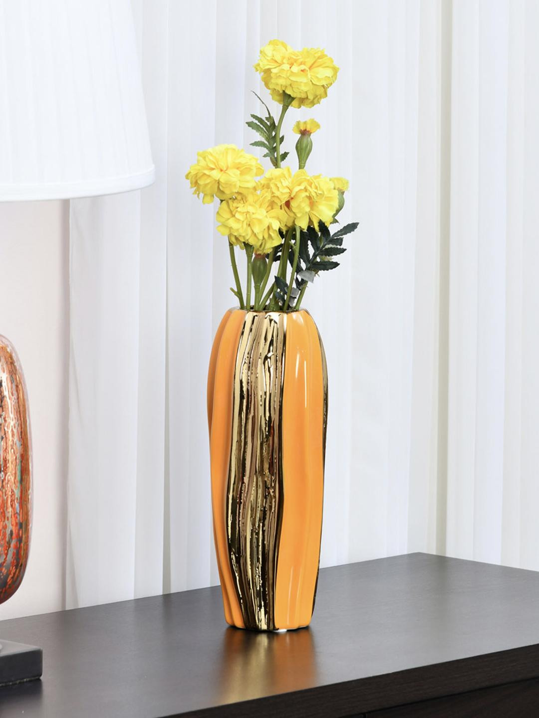 

Athome by Nilkamal Mustard Yellow Textured Abstract Wave Vases