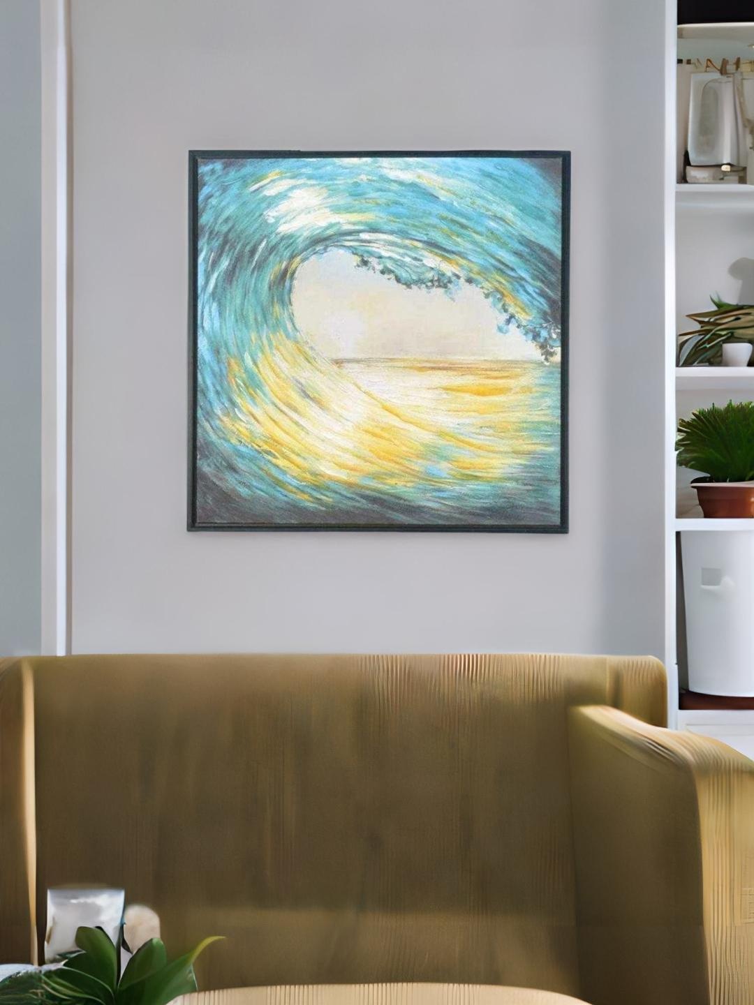

Athome by Nilkamal Sea Green Wave Painting Wall Art