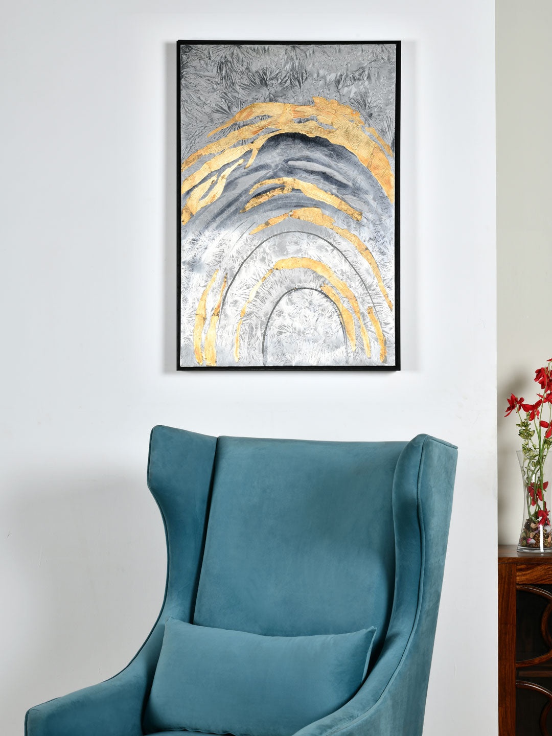 

Athome by Nilkamal Black & Gold Abstract Painting Wall Art