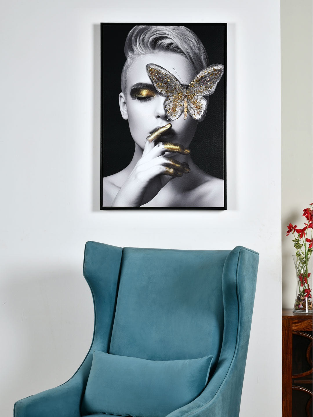 

Athome by Nilkamal Black & Gold Butterfly On Lady Eye Painting