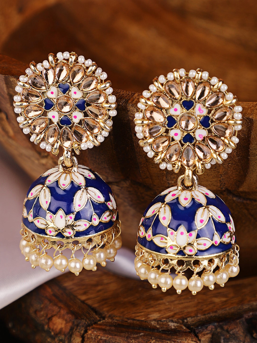 

Shining Diva Blue Meenakari Jhumkas Earrings
