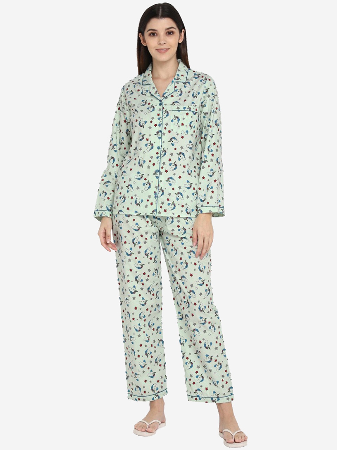 

shopbloom Women Sea Green & Blue Printed Night suit