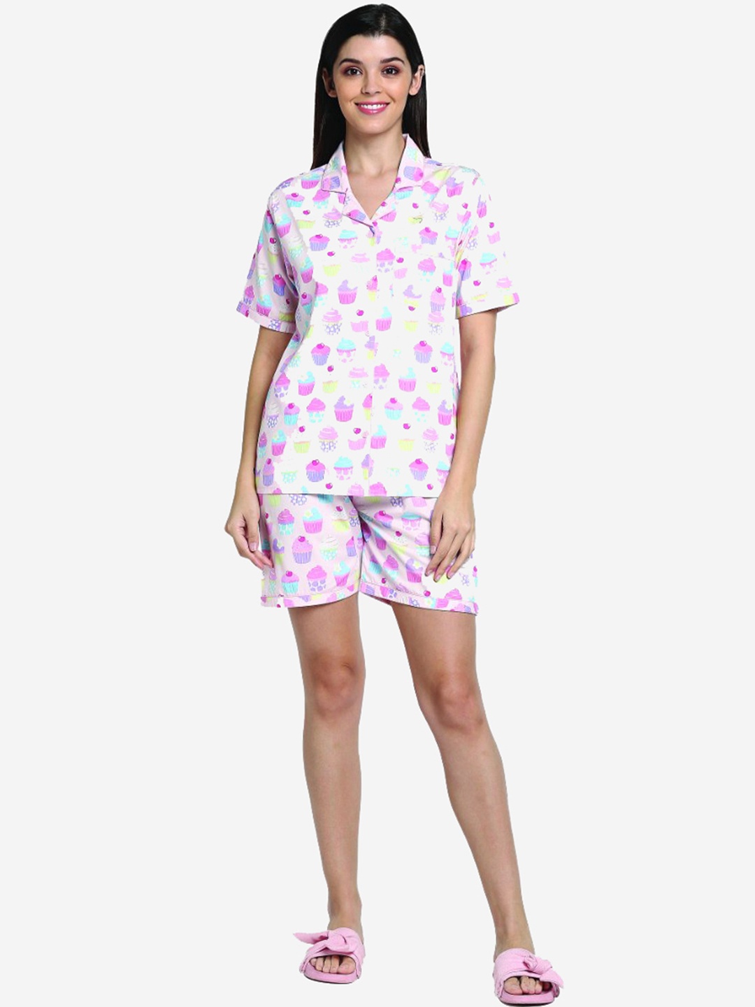 

shopbloom Women Pink & Purple Printed Cotton Night suit