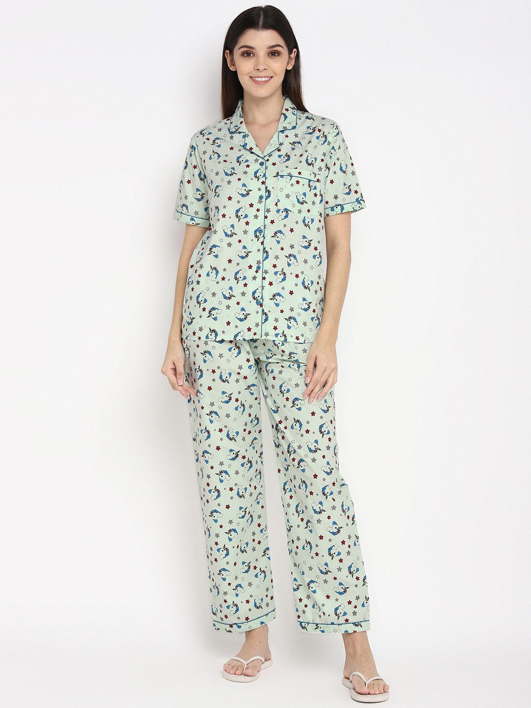 

shopbloom Women Blue Pure Cotton Printed Night suit