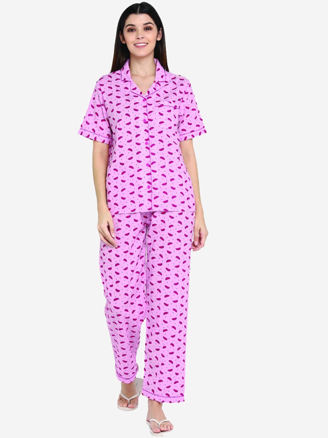 

shopbloom Pink Abstract Print Pure Cotton Night Suit