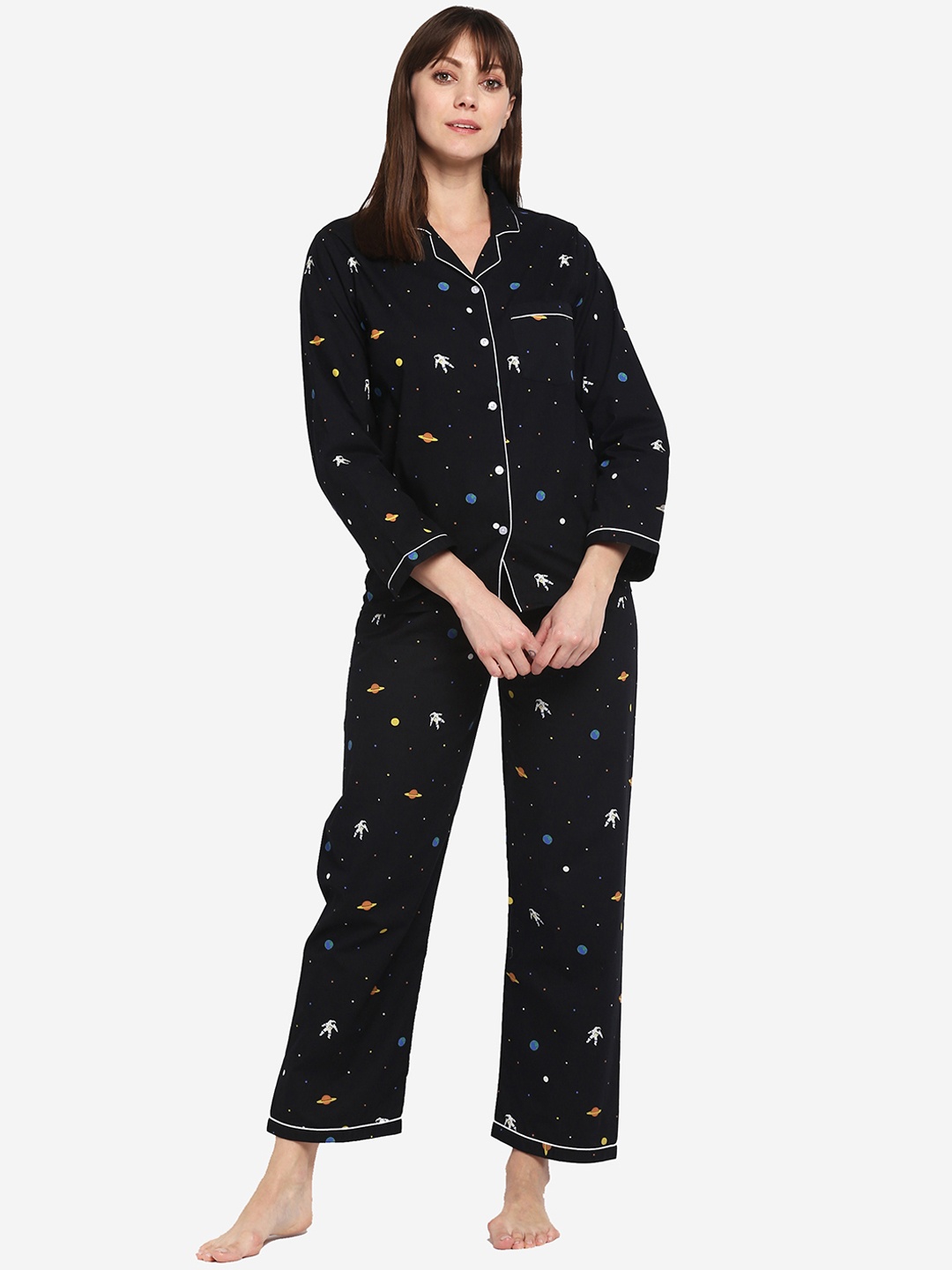 

shopbloom Women Black Printed Pure Cotton Night suit