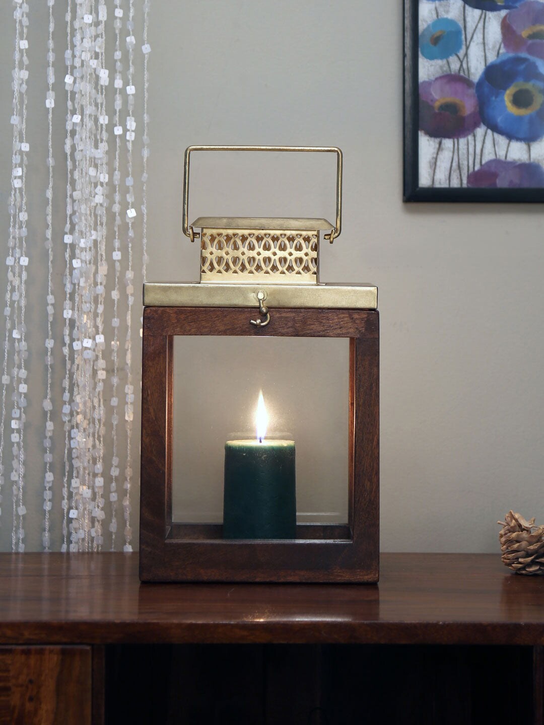 

Athome by Nilkamal Golden & Brown Rectangular Wooden Candle Holders, Gold