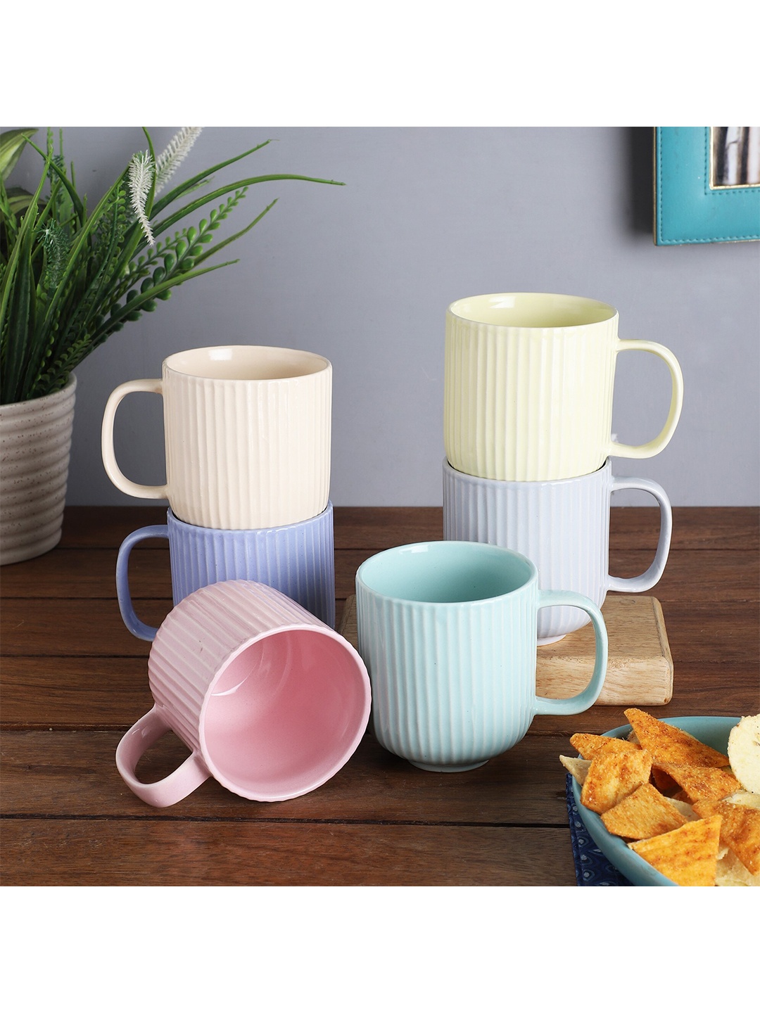 The Decor Mart Pack of 6 Solid Ceramic Glossy Cups, Lavender