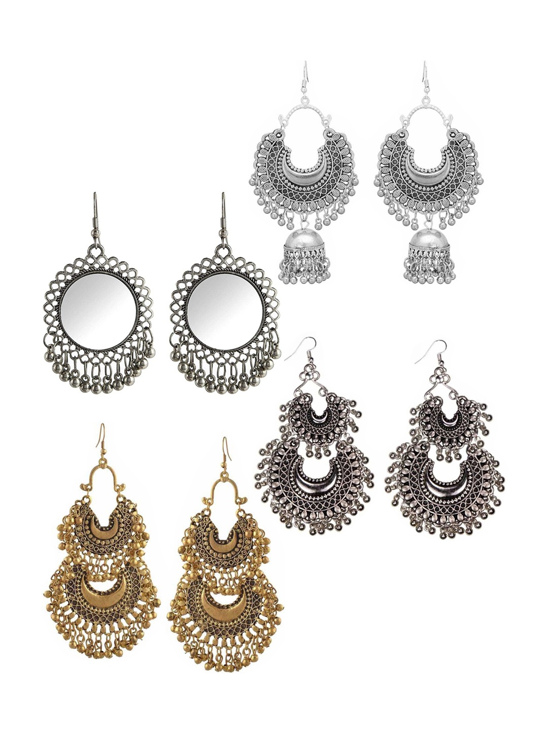 

Vembley Silver-Toned Combo of 4 Jhumkas Earrings