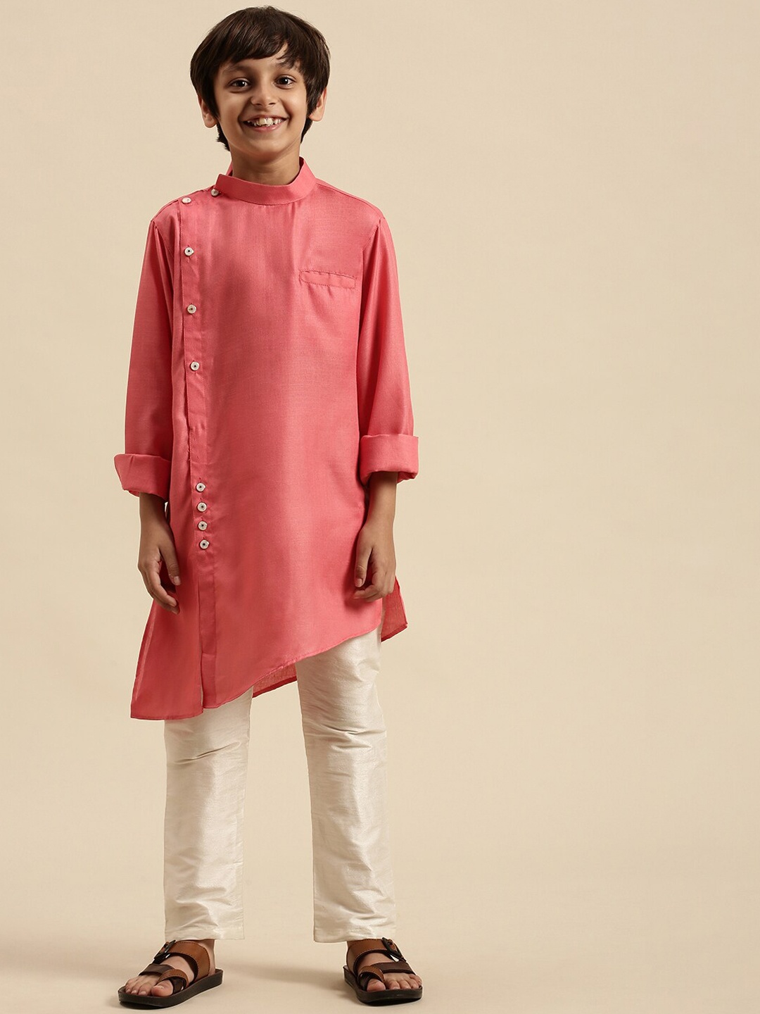 

Sanwara Boys Pink Panelled Kurta with Pyjamas