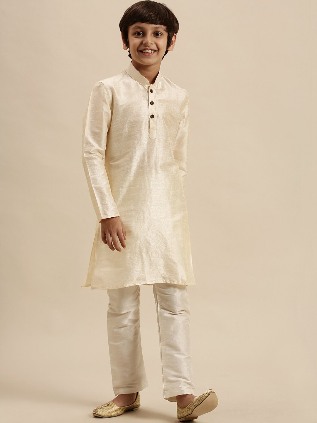 

Sanwara Boys Cream-Coloured Kurta with Pyjamas