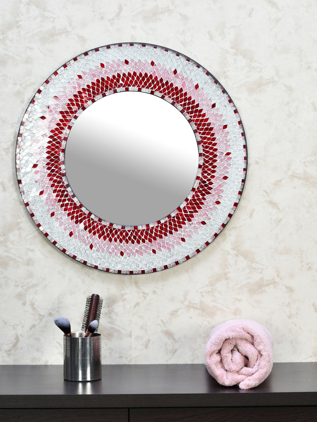 

Athome by Nilkamal Pink Sunshine Round Shaped Mirror