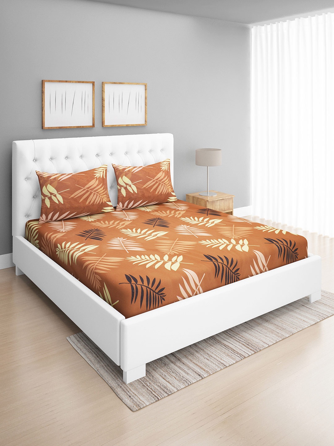 

ROMEE Brown Floral 144 TC Microfiber Queen Bedsheet with 2 Pillow Covers