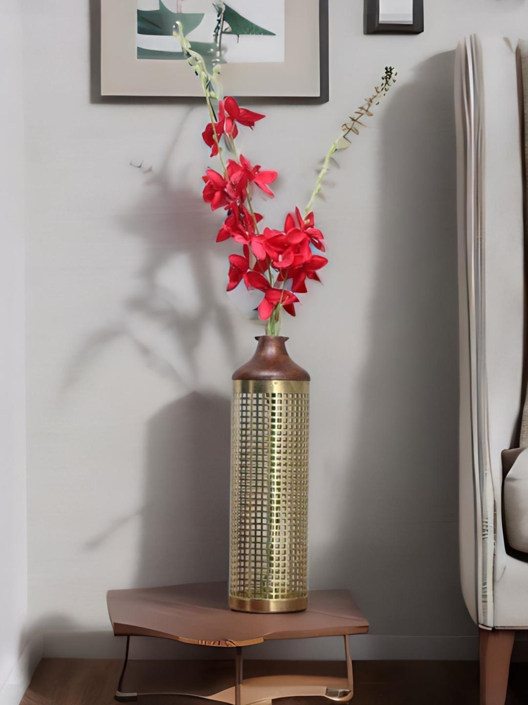 

Athome by Nilkamal Golden Lower Jali Cutwork Vase, Gold