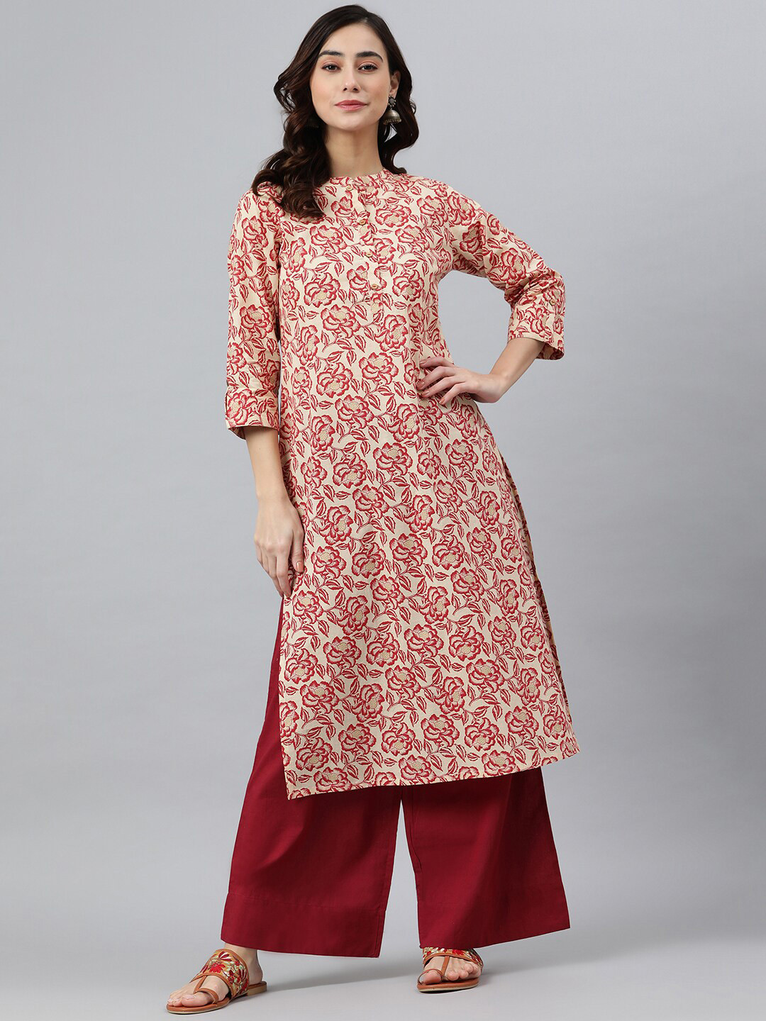

Janasya Women Cream-Coloured Cotton Kurta