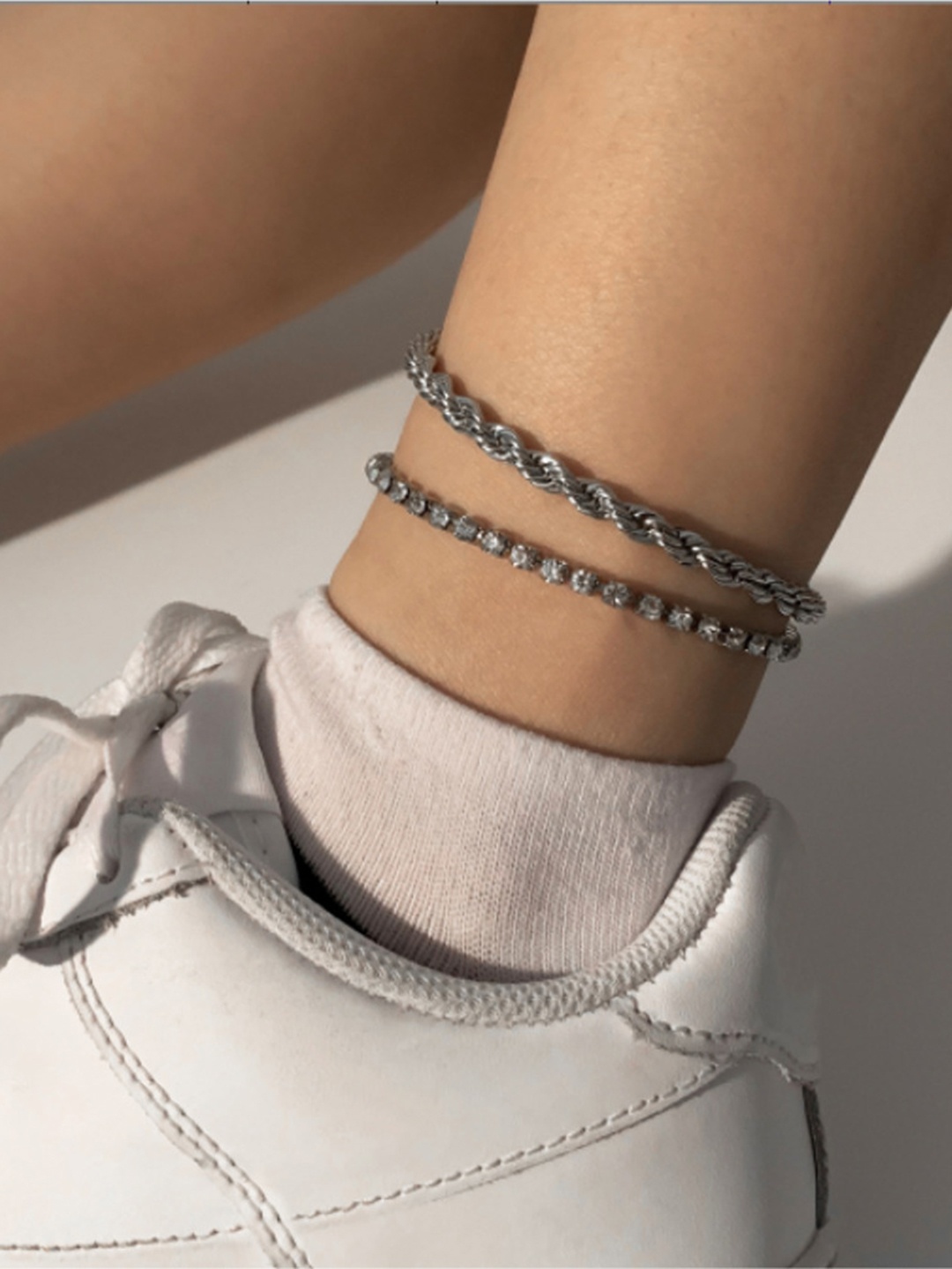 

WHITE LIES Set Of 2 Silver-Toned Anklet