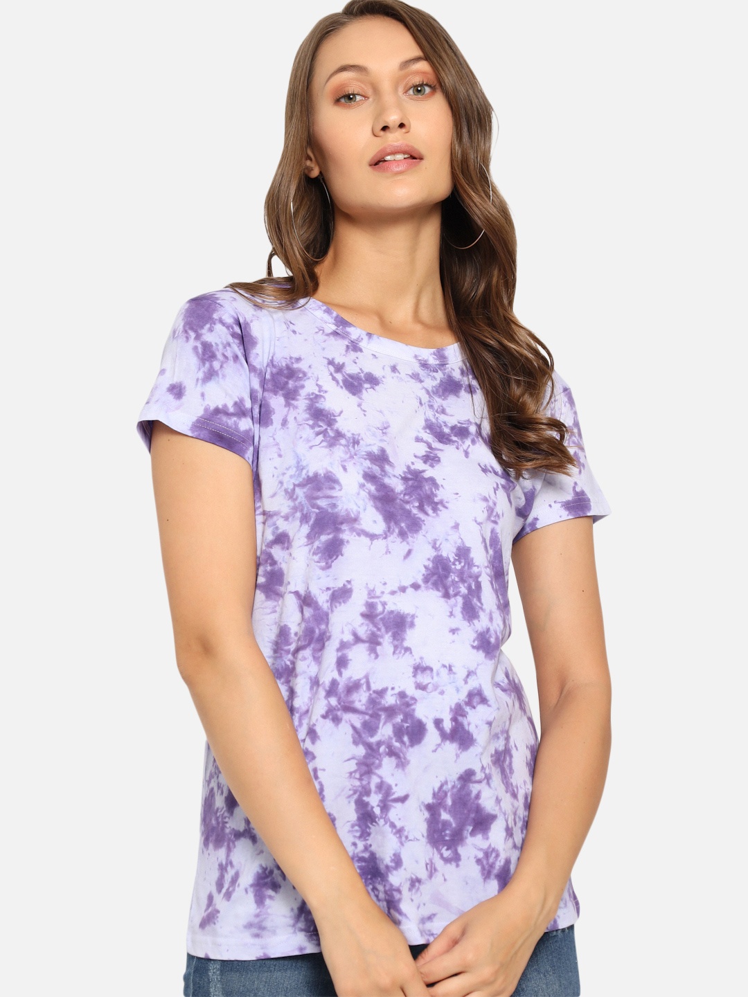 

FurryFlair Women Purple Tie and Dye T-shirt