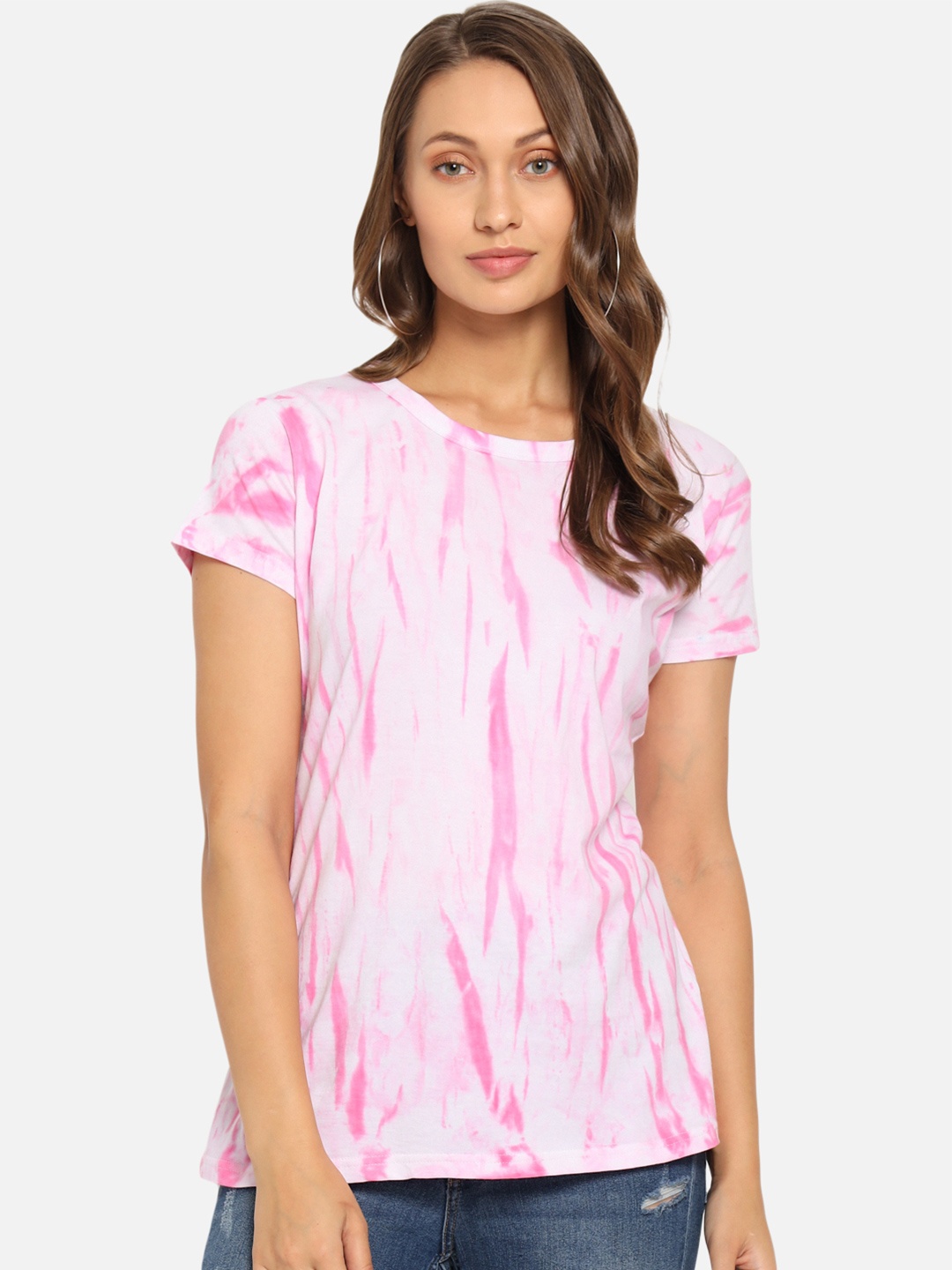 

FurryFlair Women Pink Tie and Dye Dyed T-shirt