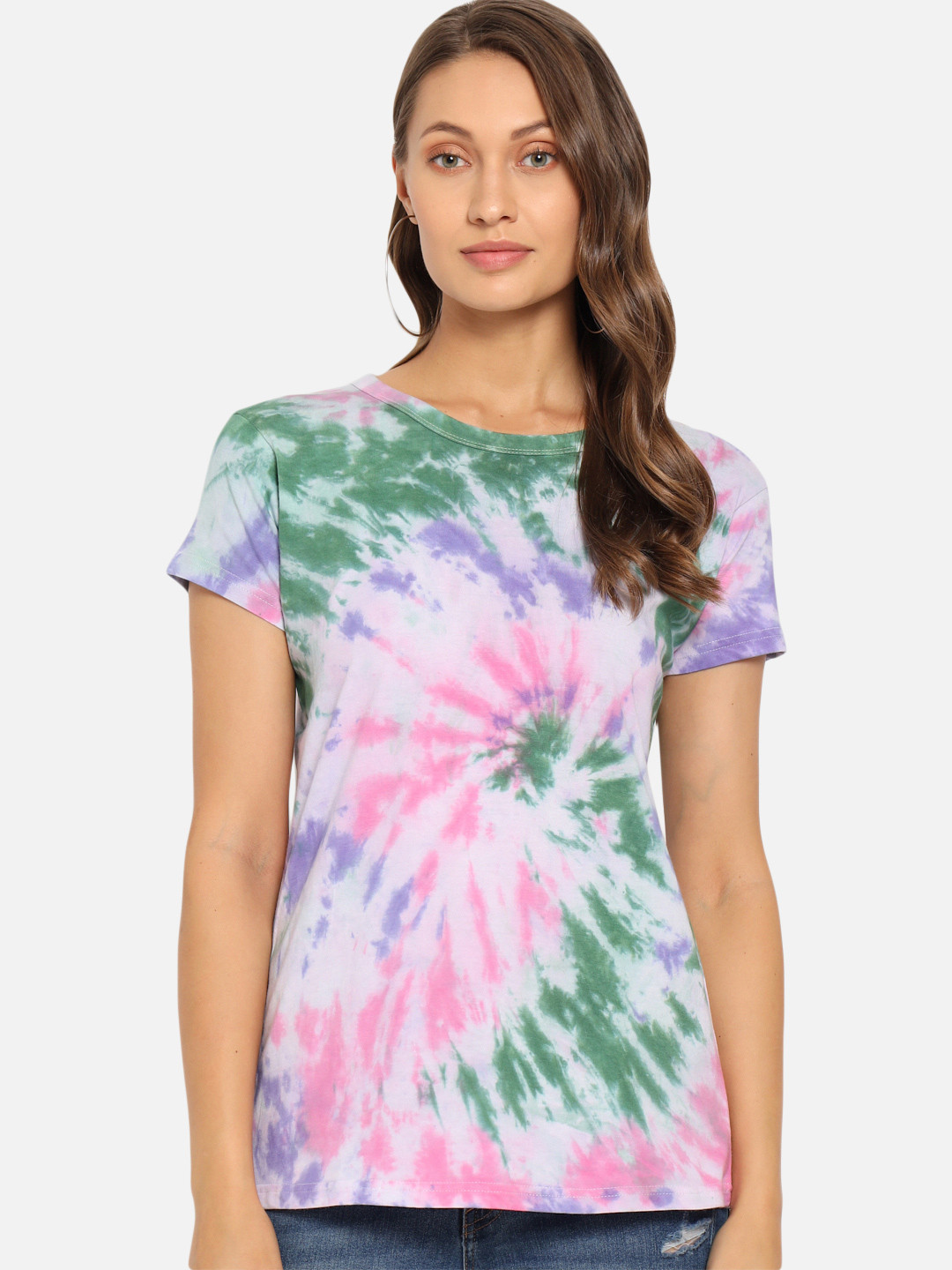 

FurryFlair Women Multicoloured Tie and Dye T-shirt, Multi