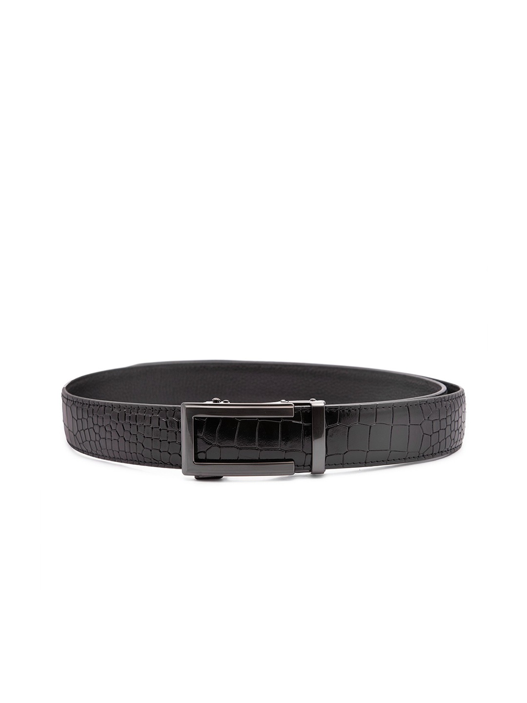 

ELOPPE Men Black Animal Textured Leather Belt