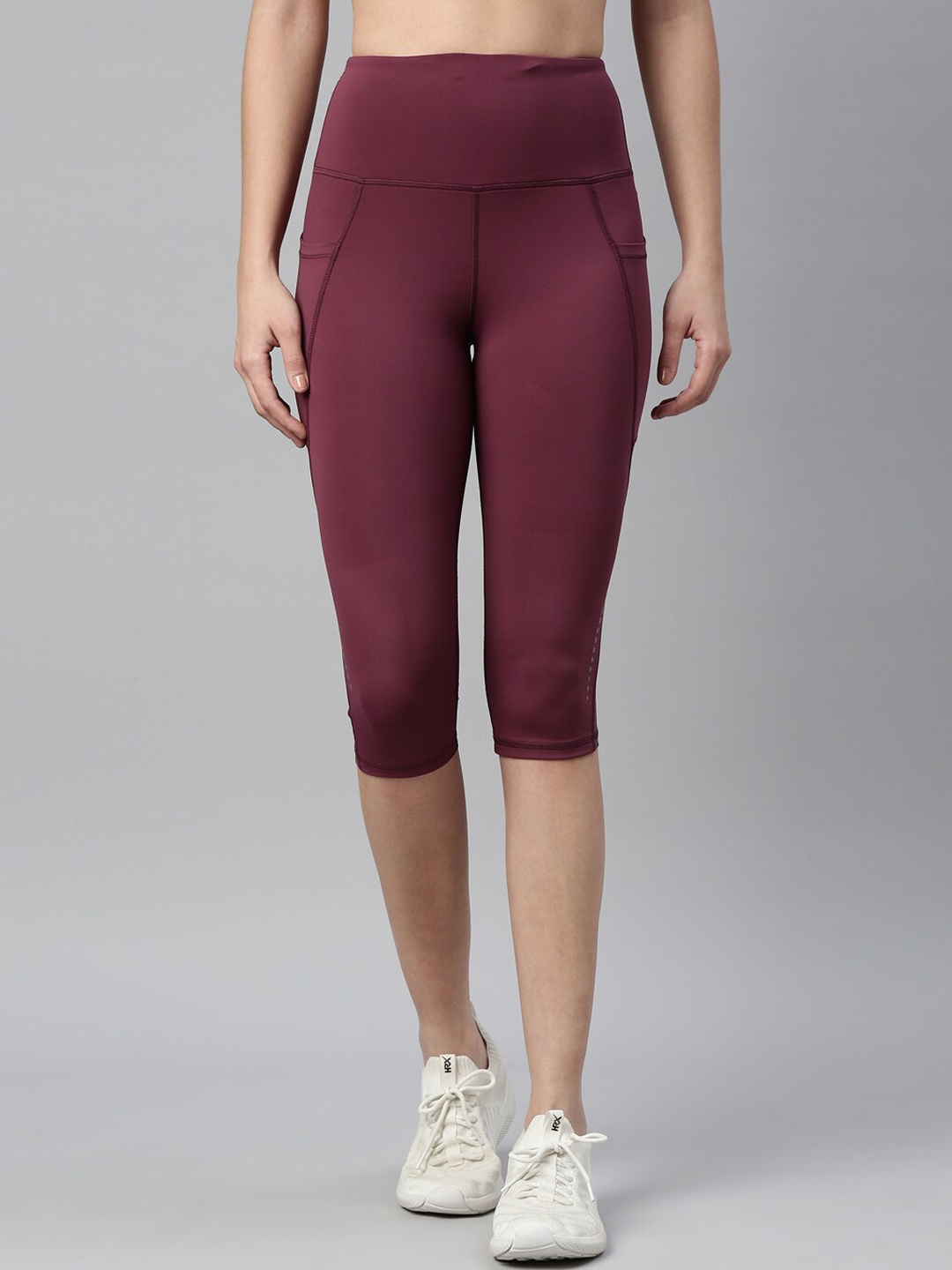 

Enamor Athleisure Women Hugged-Fit Dry Fit Antimicrobial Active Capri Tights, Maroon