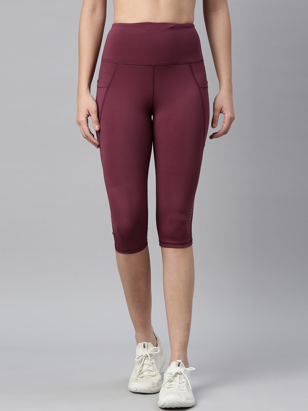 

Enamor Women Maroon Dry Fit Antimicrobial High Waist Hugged-Fit Capri Tights