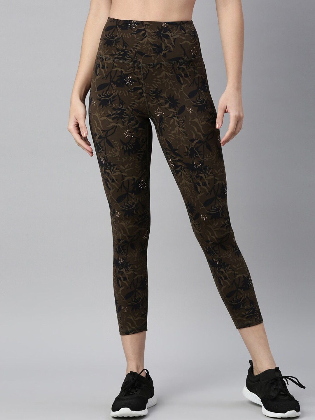 

Enamor Women Brown Printed E040-Dry Fit Antimicrobial High Waist Leggings