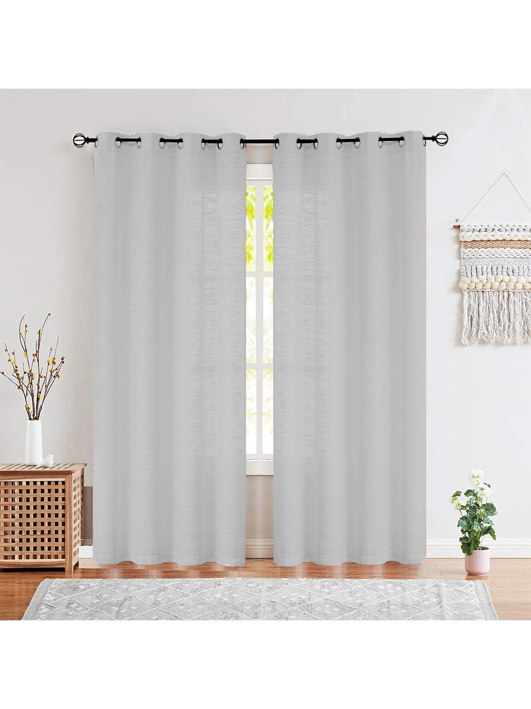 

STYBUZZ Grey Set of 2 Solid Sheer Cotton Door Curtain