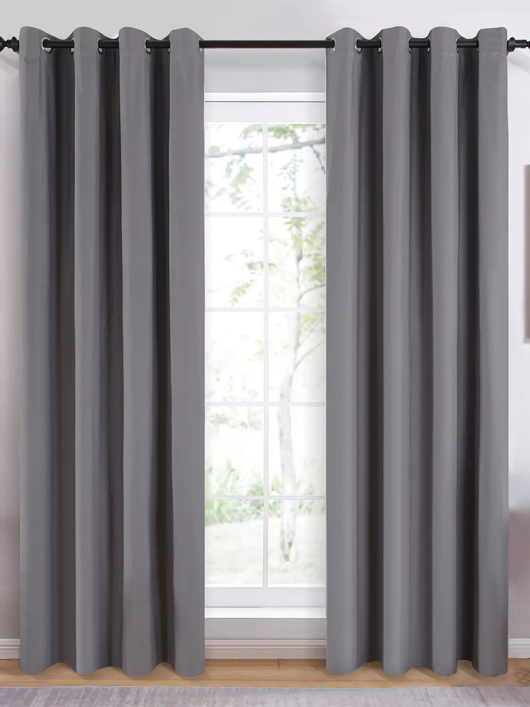 

STYBUZZ Grey Set of 2 Black Out Door Curtains