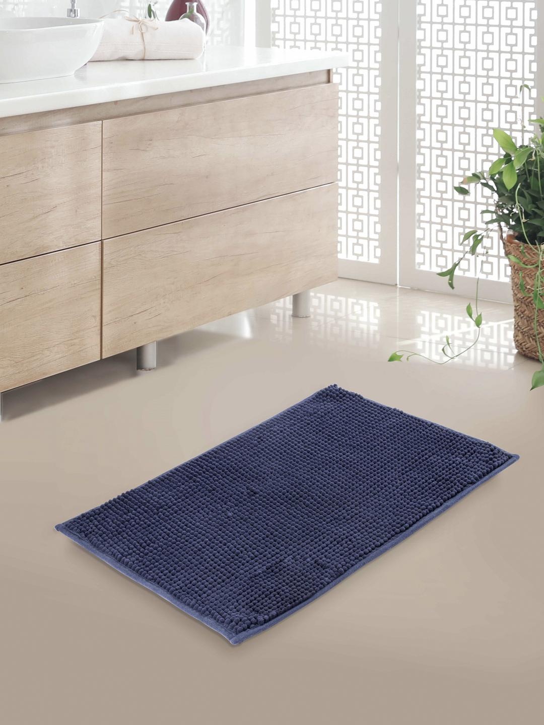 

Athome by Nilkamal Blue Textured 110 GSM Anti-Skid Bath Rug