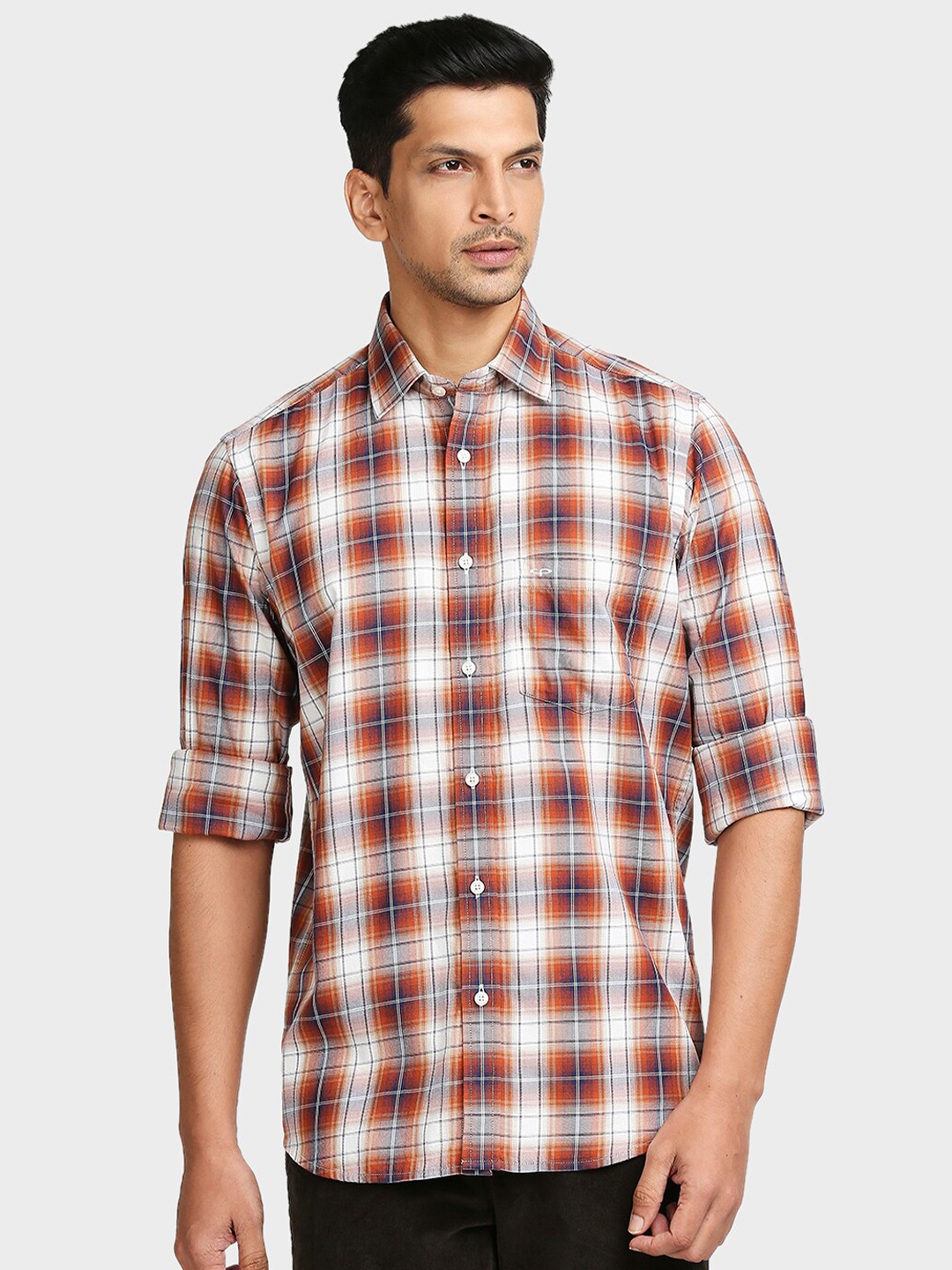 

ColorPlus Men Brown Tailored Fit Checked Cotton Casual Shirt