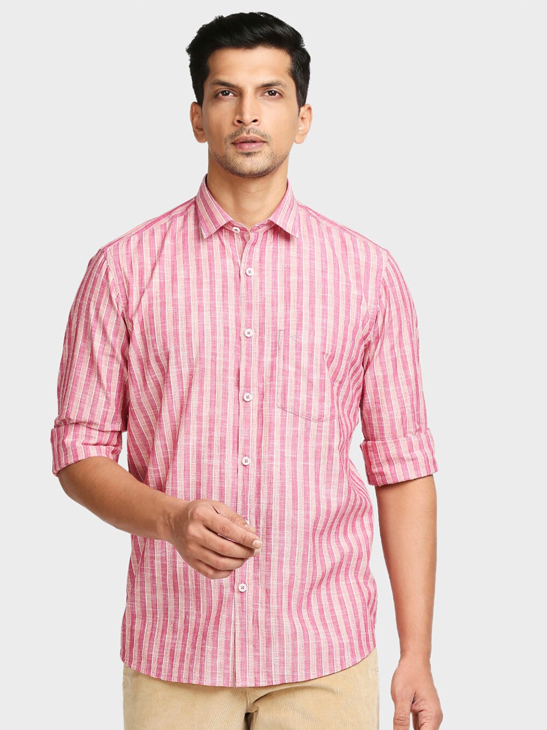 

ColorPlus Men Red Tailored Fit Striped Casual Shirt
