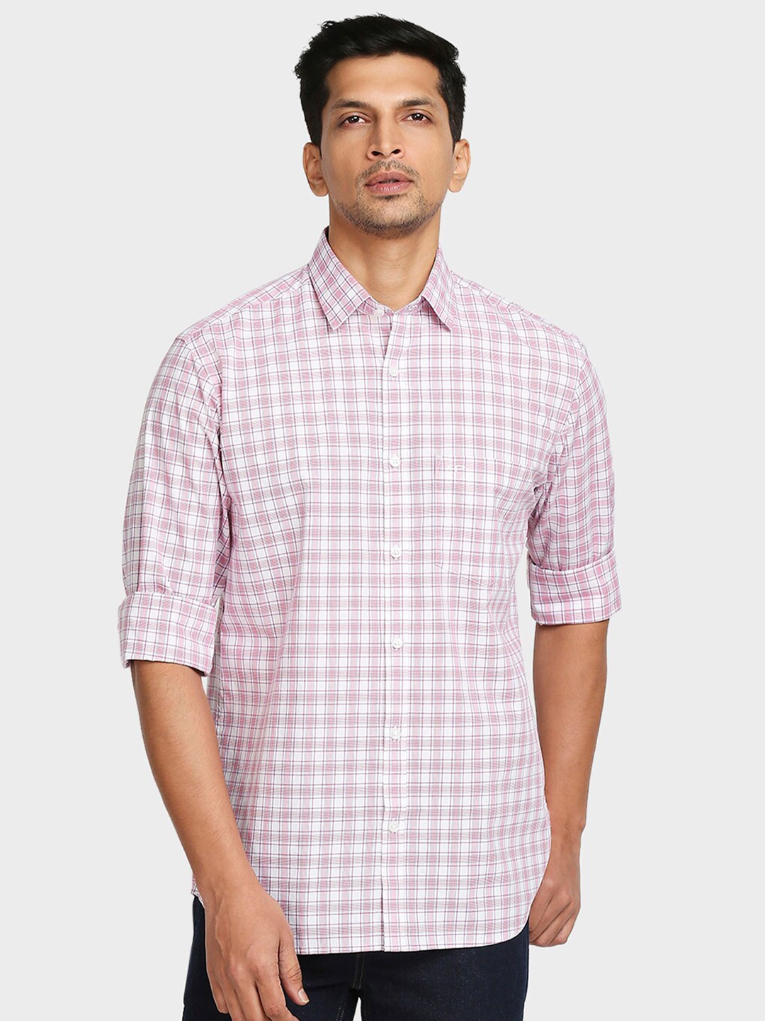 

ColorPlus Men Red Tailored Fit Checked Casual Shirt