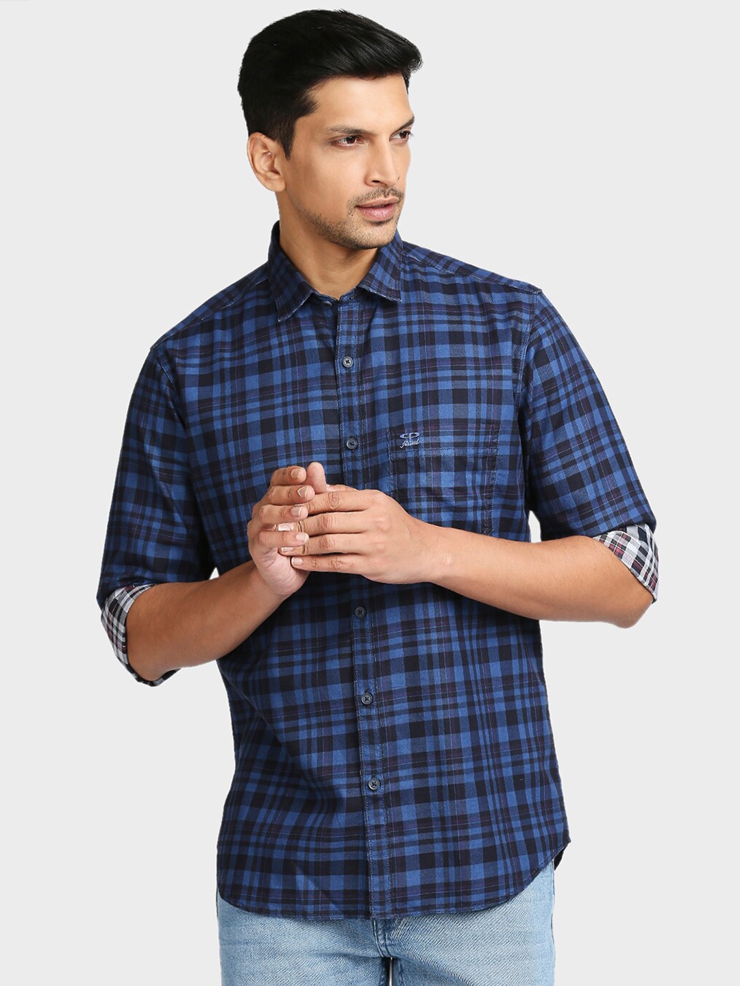 

ColorPlus Men Blue Tailored Fit Tartan Checks Checked Casual Shirt