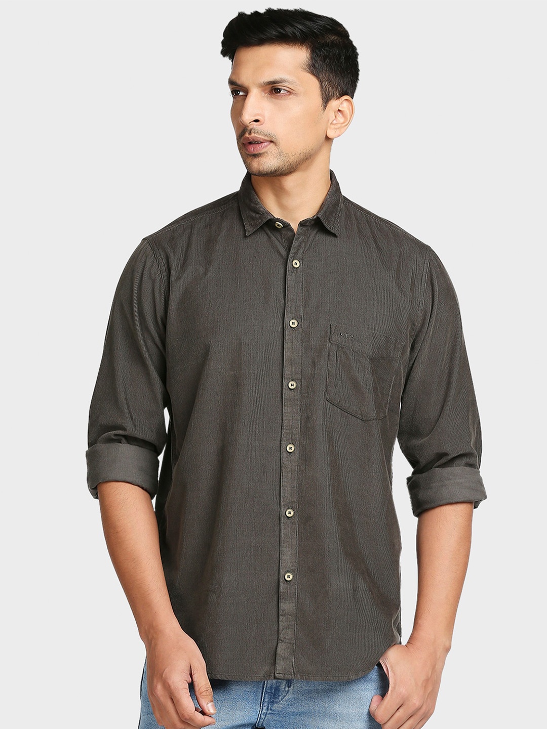 

ColorPlus Tailored Fit Cotton Casual Shirt, Charcoal