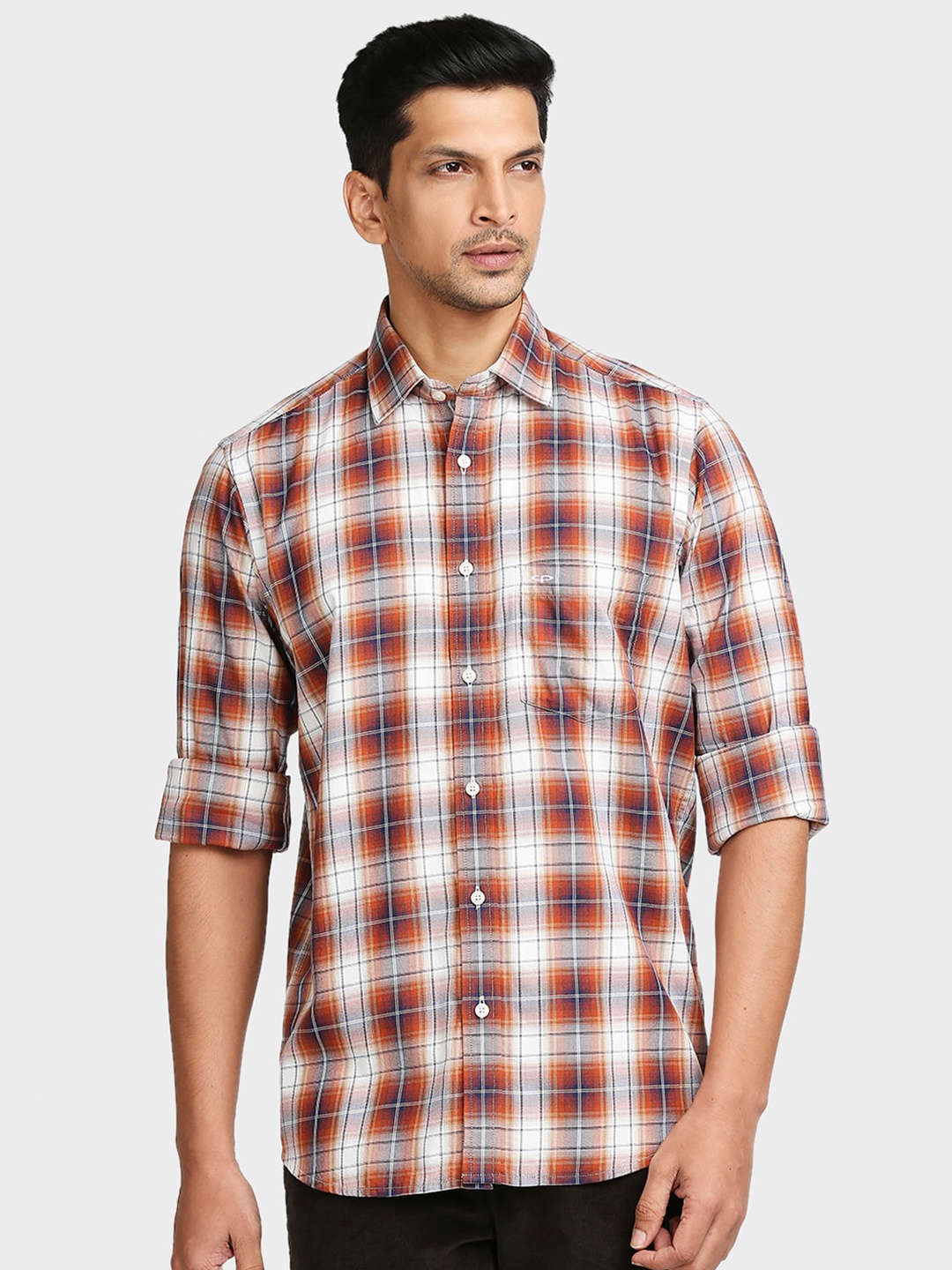 

ColorPlus Men Brown Tailored Fit Checked Casual Shirt