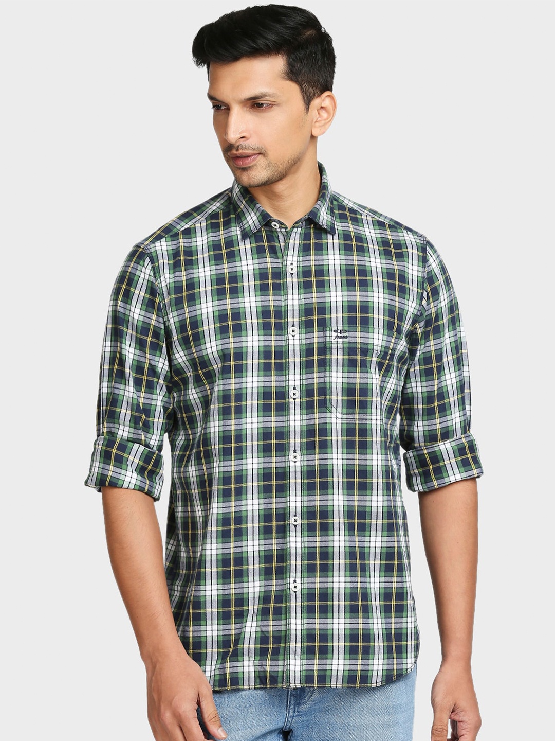 

ColorPlus Men Yellow & Black Tailored Fit Tartan Checked Casual Cotton Shirt