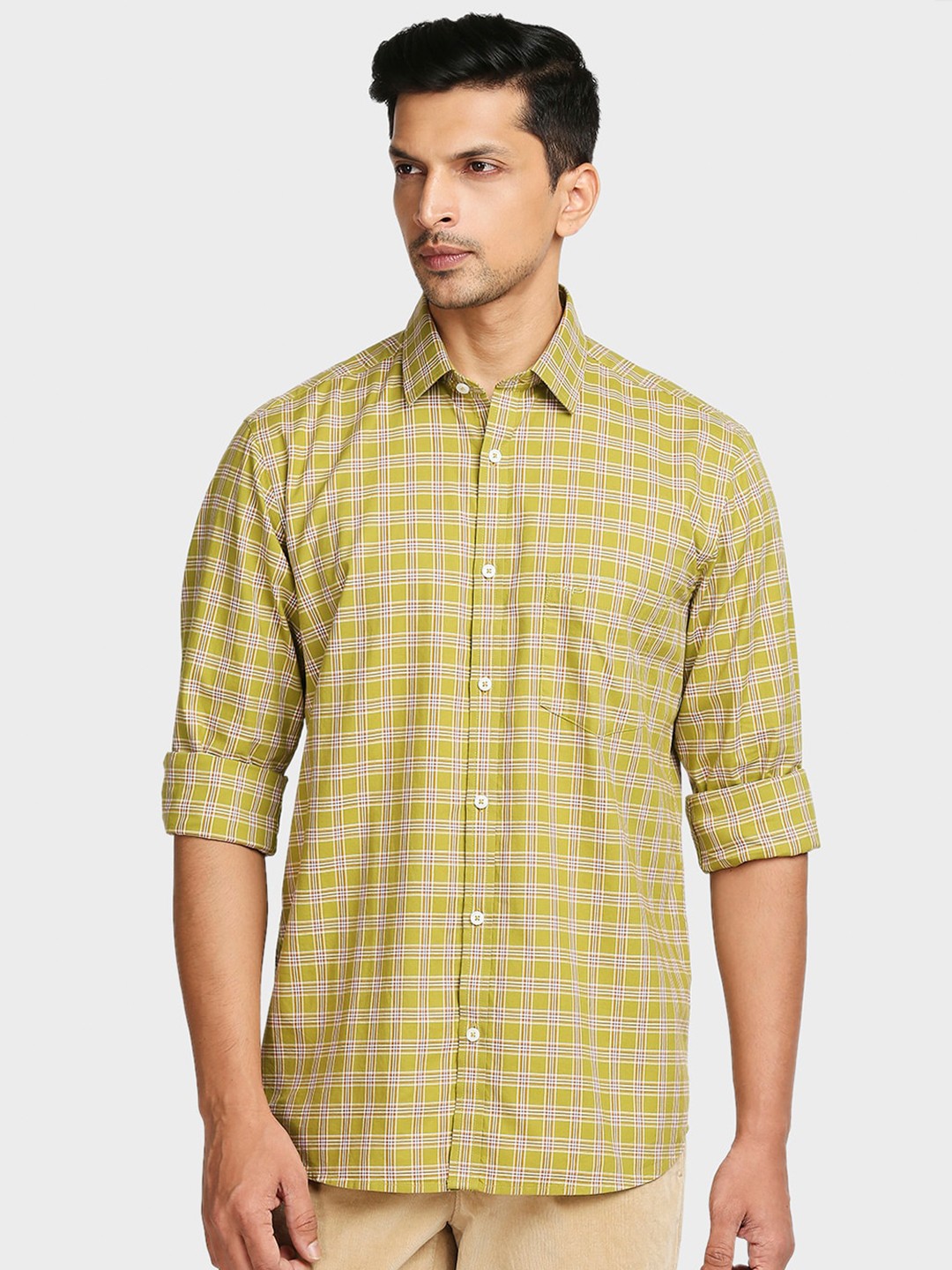 

ColorPlus Men Green Tailored Fit Checked Cotton Casual Shirt