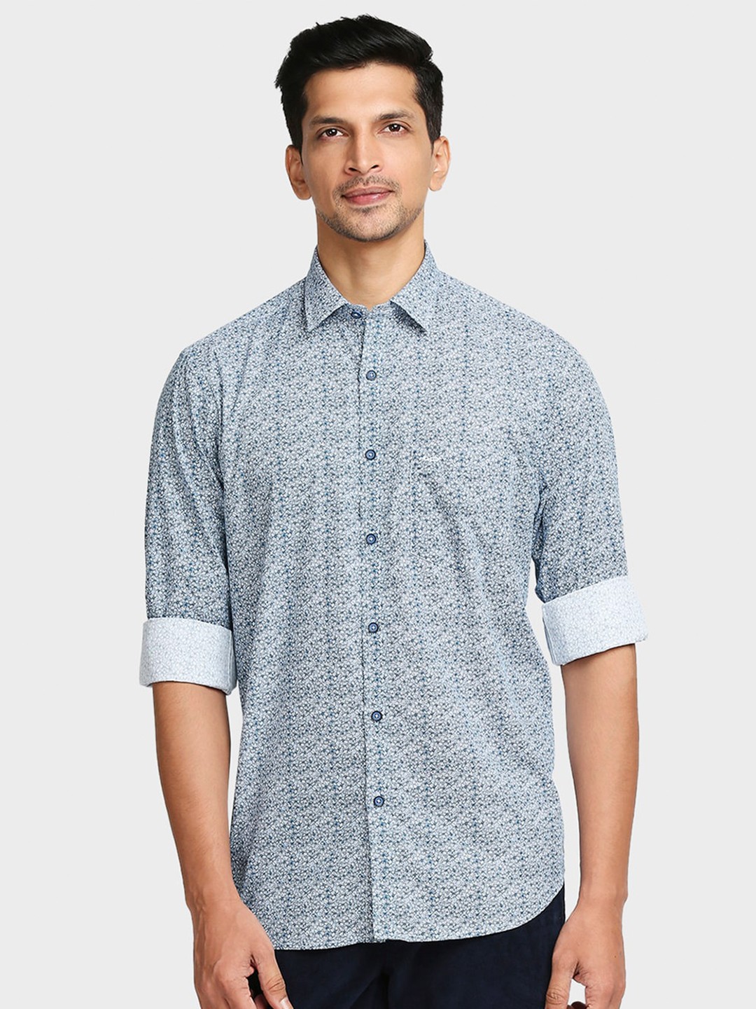 

ColorPlus Men Blue Tailored Fit Printed Cotton Casual Shirt