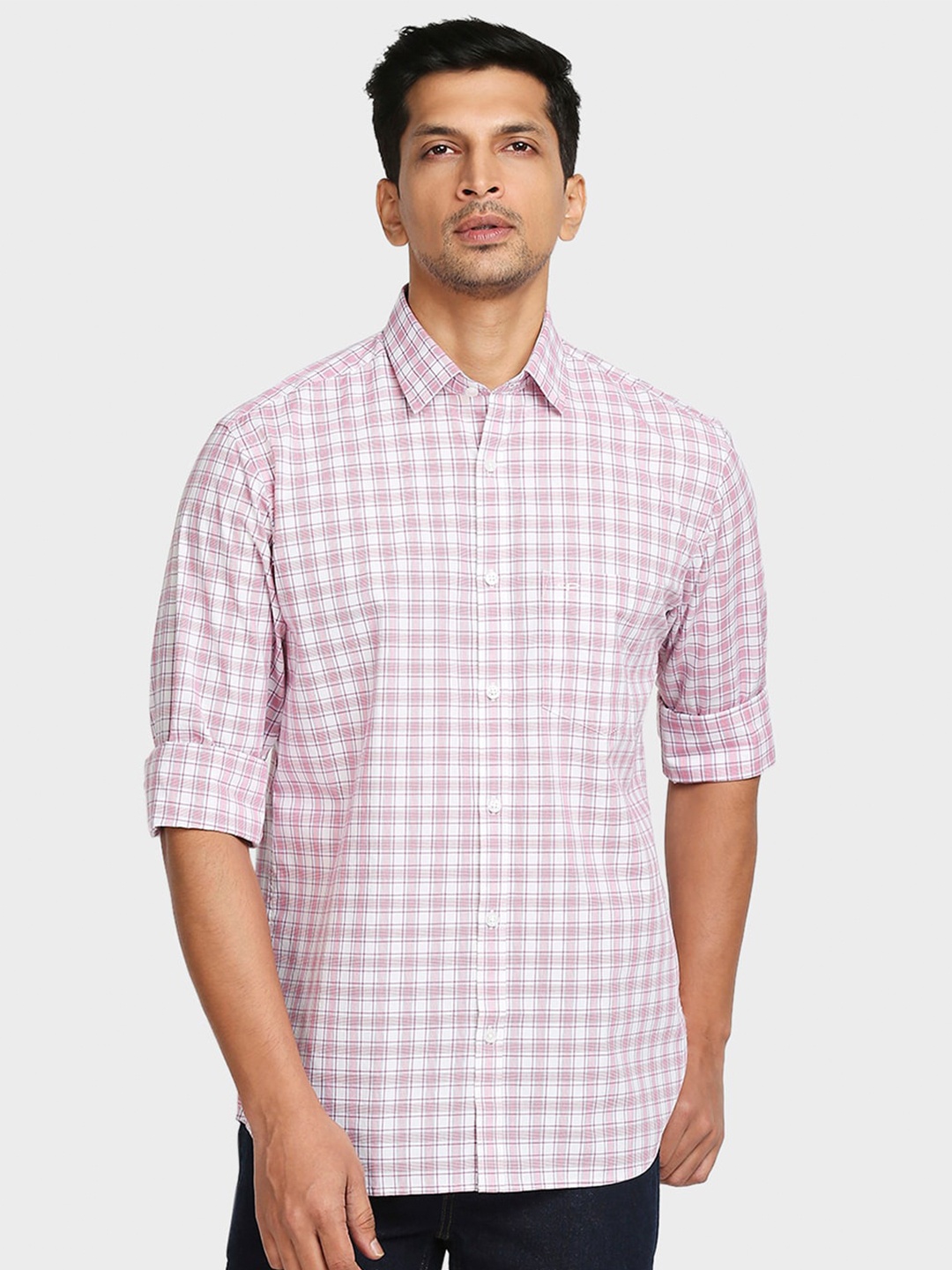 

ColorPlus Men Pink Tailored Fit Checked Casual Cotton Shirt
