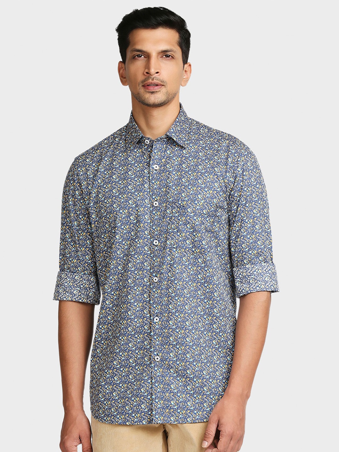 

ColorPlus Men Blue Tailored Fit Printed Cotton Casual Shirt