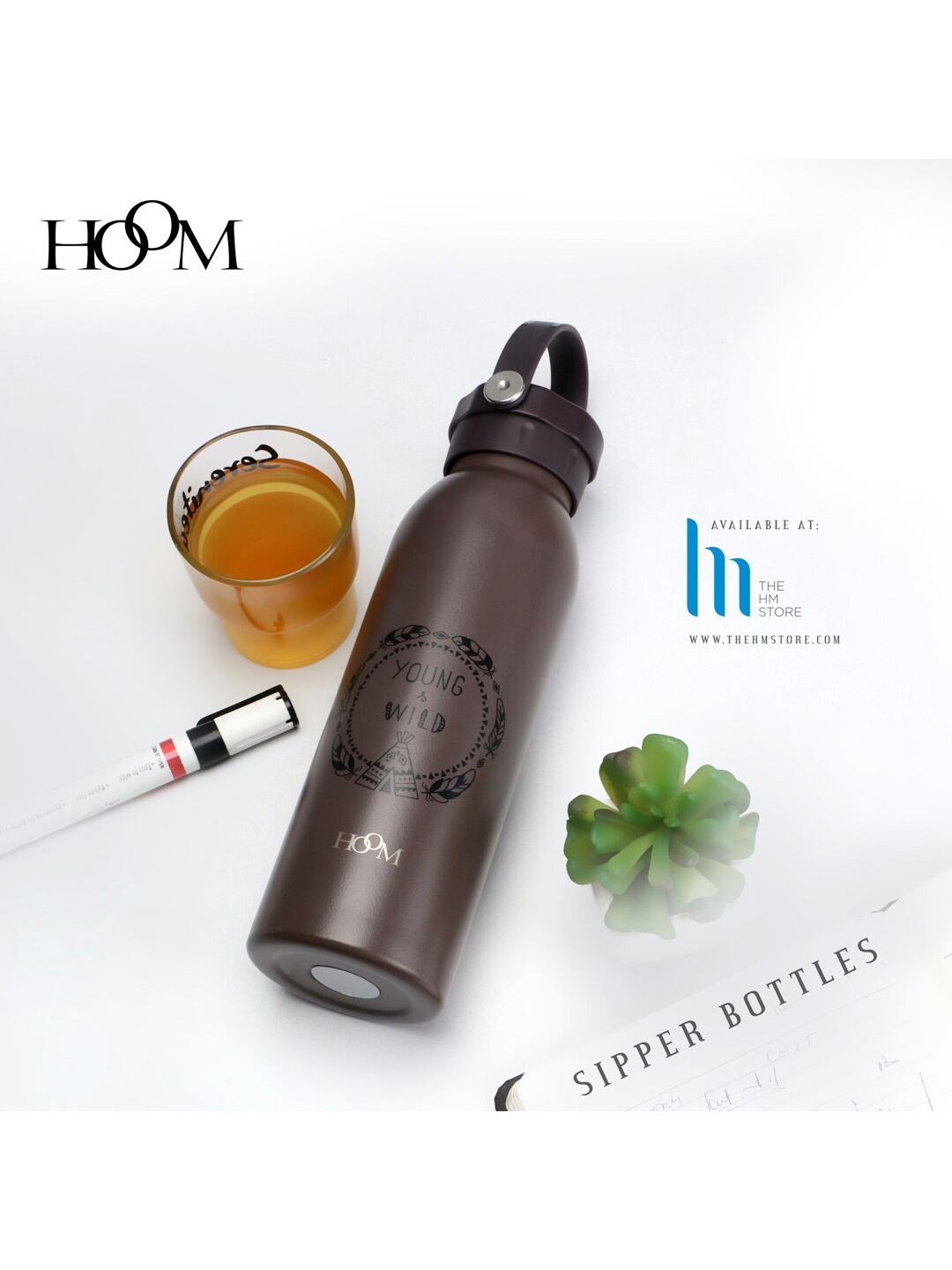 

HOOM Brown Printed Stainless-Steel 600ML Water Bottle
