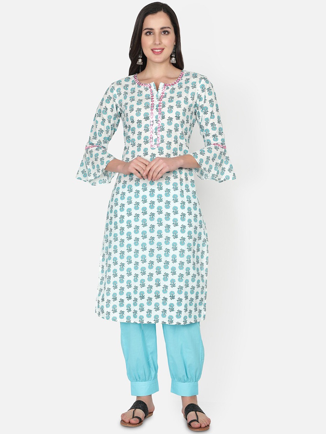 

TRISHLA INDIA Women White Ethnic Motifs Printed Pure Cotton Kurta Set With Dupatta