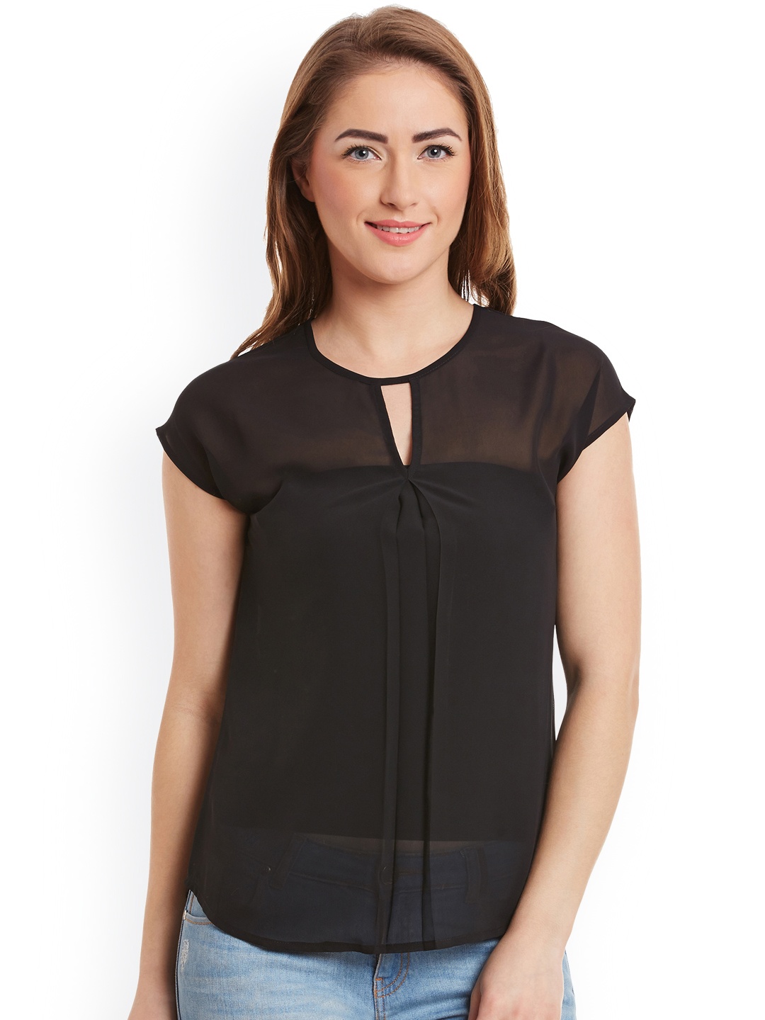 

WISSTLER Women Black Sheer Top