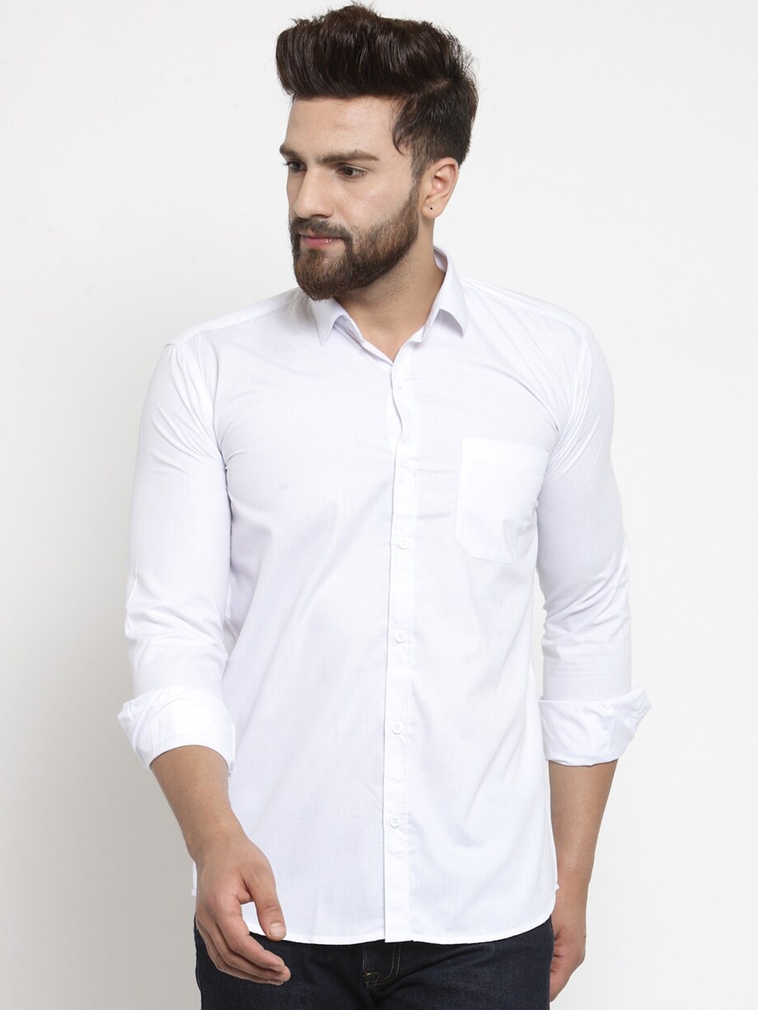 

JAINISH Men White Solid Cotton Classic Casual Shirt