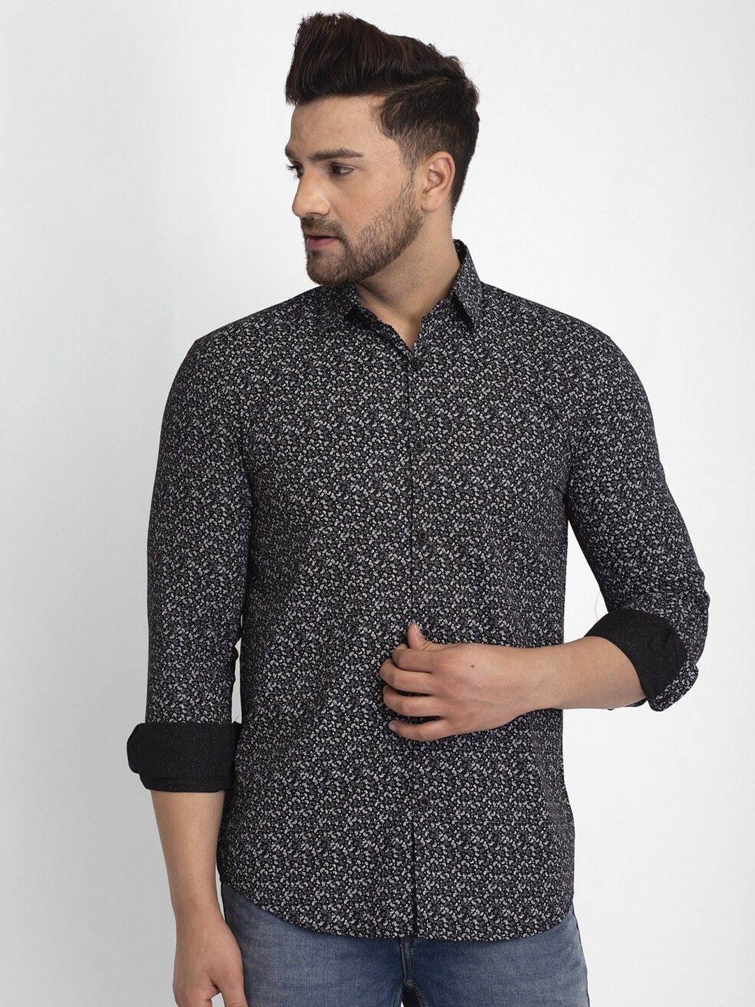 

JAINISH Men Black Classic Printed Cotton Casual Shirt