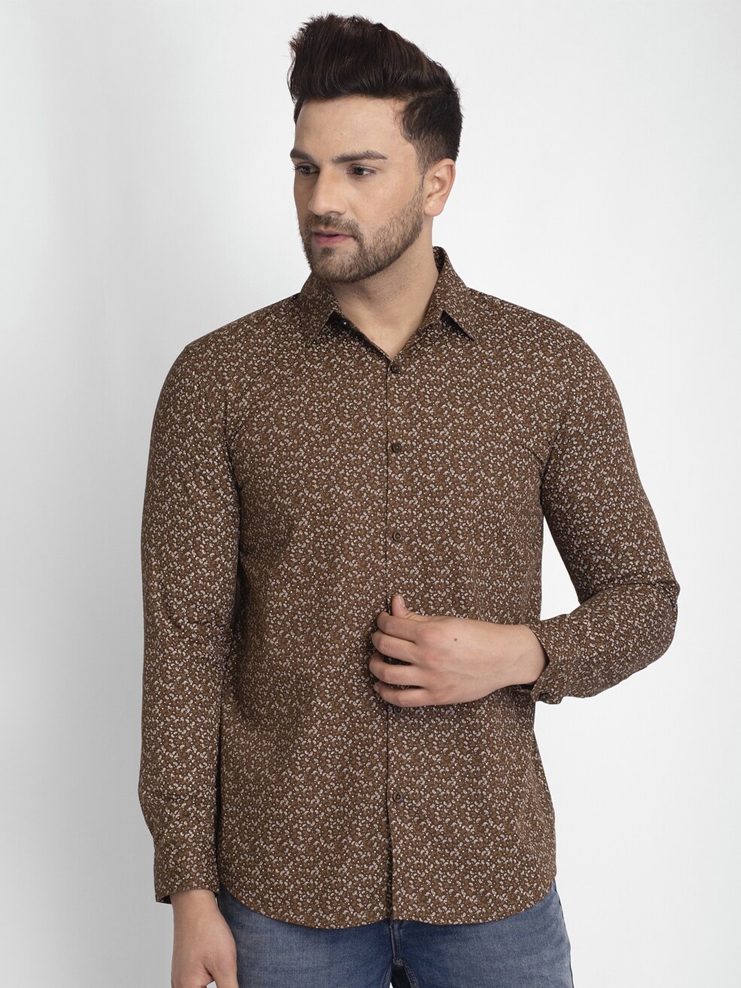 

JAINISH Men Coffee Brown Classic Printed Casual Shirt